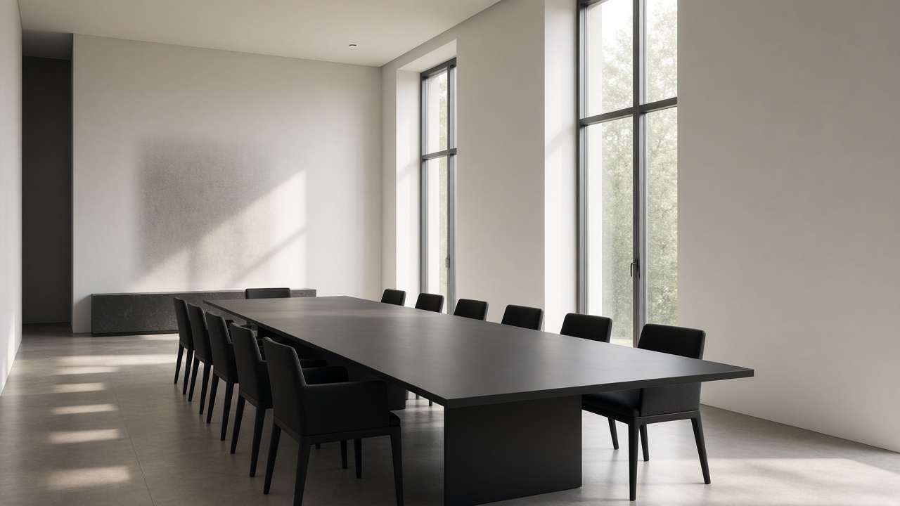 Zurückhaltender Besprechungsraum mit viel Raum und Morgenlicht